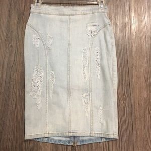 Guess destroyed denim pencil skirt